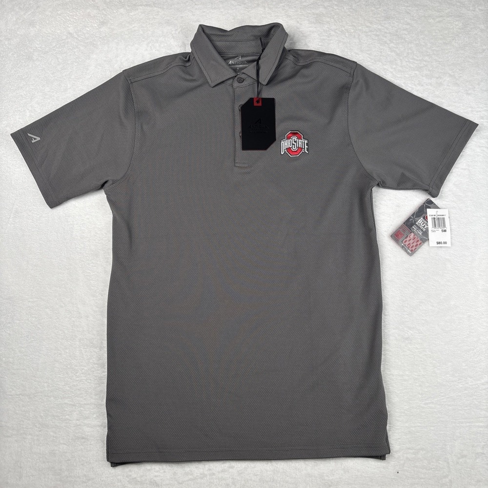 Antigua Ohio State Buckeyes Gray Short Sleeve Polo Embroidered Size Small NWT